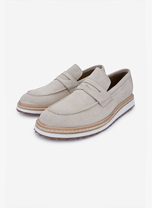 Valmenti Erkek Hakiki Deri Bej Süet Loafer Ayakkabı - Görsel 6