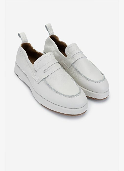 Valmenti Erkek Hakiki Deri Kırık Beyaz Loafer Ayakkabı - Görsel 3