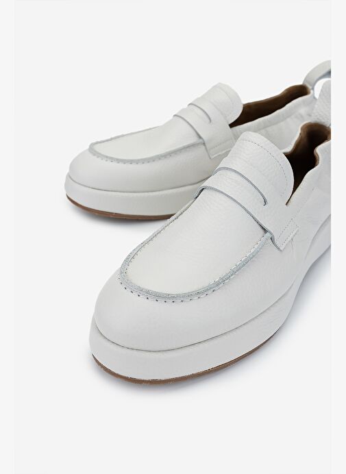 Valmenti Erkek Hakiki Deri Kırık Beyaz Loafer Ayakkabı - Görsel 4