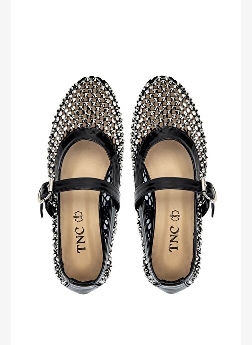 Tamer Tanca Kadın Deri & Tekstil Siyah Rugan Babet Ayakkabı - Görsel 6