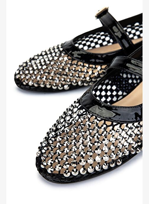 Tamer Tanca Kadın Deri & Tekstil Siyah Rugan Babet Ayakkabı - Görsel 5