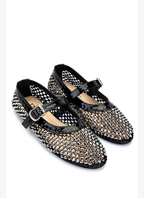 Tamer Tanca Kadın Deri & Tekstil Siyah Rugan Babet Ayakkabı - Görsel 3