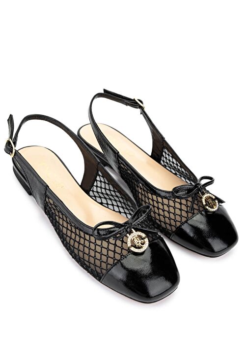 Tamer Tanca Kadın Deri & Tekstil Siyah Rugan Babet Ayakkabı - Görsel 3