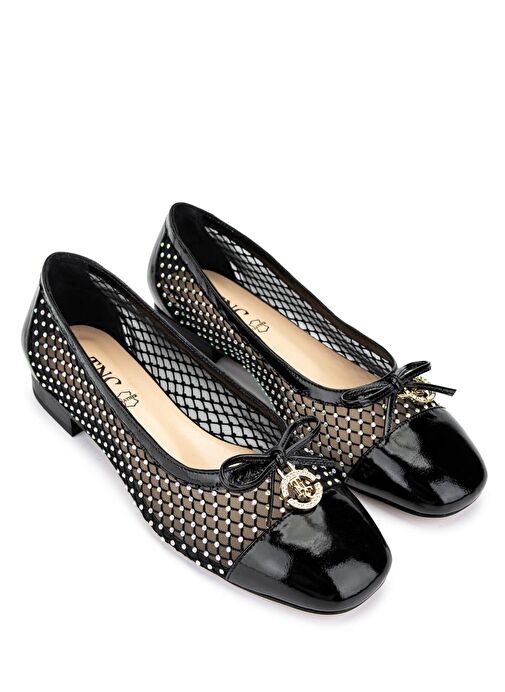 Tamer Tanca Kadın Deri & Tekstil Siyah Rugan Babet Ayakkabı - Görsel 3