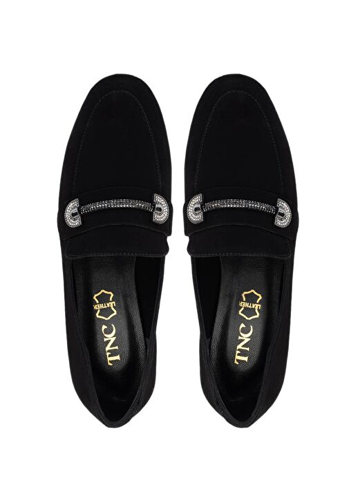 Tamer Tanca Kadın Hakiki Deri Siyah Süet Loafer Ayakkabı - Görsel 6