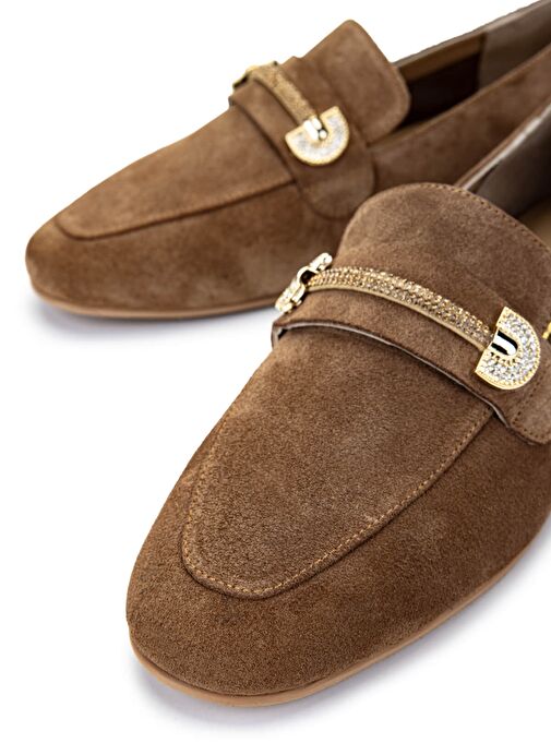 Tamer Tanca Kadın Hakiki Deri Tütün Süet Loafer Ayakkabı - Görsel 5