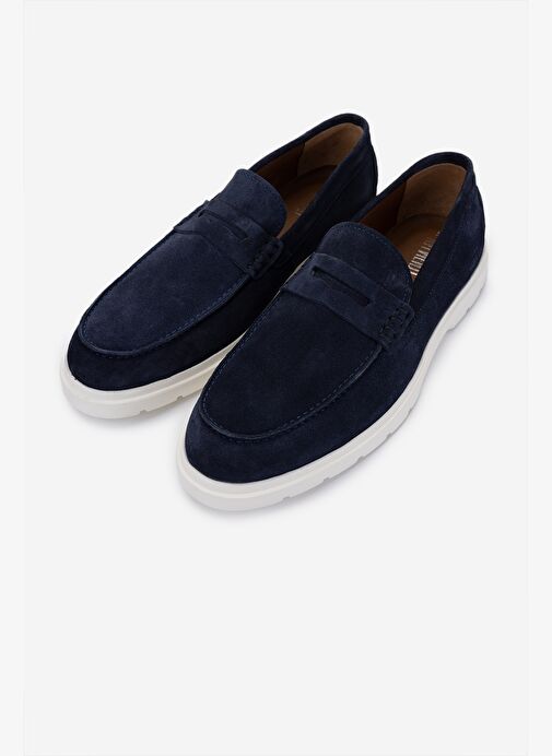 Valmenti Erkek Hakiki Deri Lacivert Süet Loafer Ayakkabı - Görsel 6