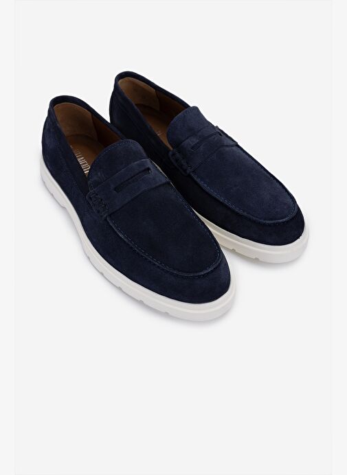 Valmenti Erkek Hakiki Deri Lacivert Süet Loafer Ayakkabı - Görsel 3