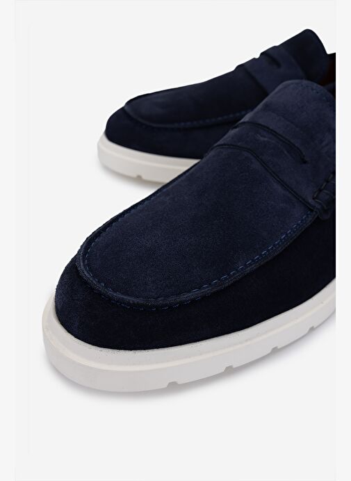 Valmenti Erkek Hakiki Deri Lacivert Süet Loafer Ayakkabı - Görsel 4