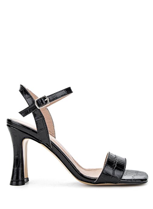 Tamer Tanca Kadın Hakiki Deri Siyah Kroko Topuklu Ayakkabı - Görsel 2