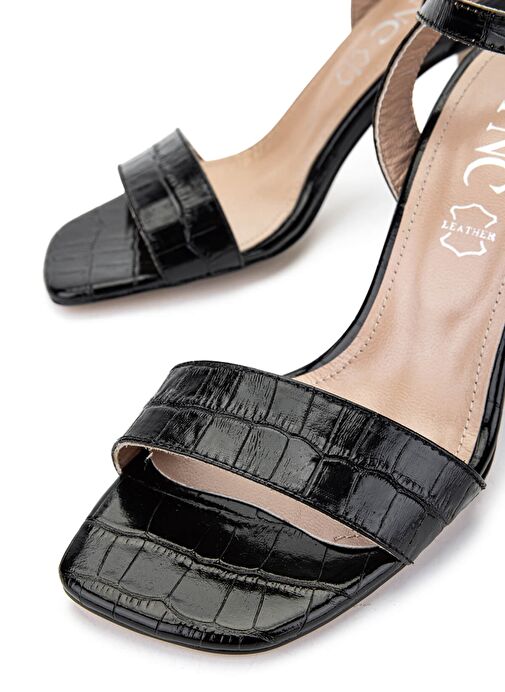 Tamer Tanca Kadın Hakiki Deri Siyah Kroko Topuklu Ayakkabı - Görsel 5