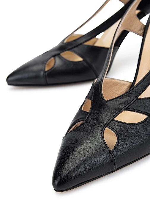 Tamer Tanca Kadın Hakiki Deri Siyah Deri Topuklu Ayakkabı - Görsel 5