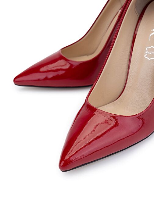 Tamer Tanca Kadın Hakiki Deri Kırmızı Rugan Topuklu Ayakkabı - Görsel 4