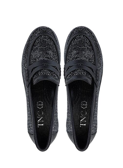 Tamer Tanca Kadın Hakiki Deri Siyah Taşlı Loafer Ayakkabı - Görsel 6