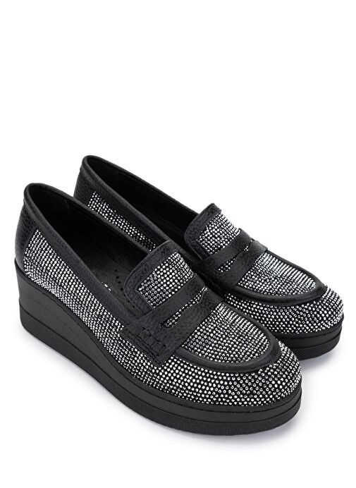 Tamer Tanca Kadın Hakiki Deri Beyaz Taşlı Loafer Ayakkabı - Görsel 3