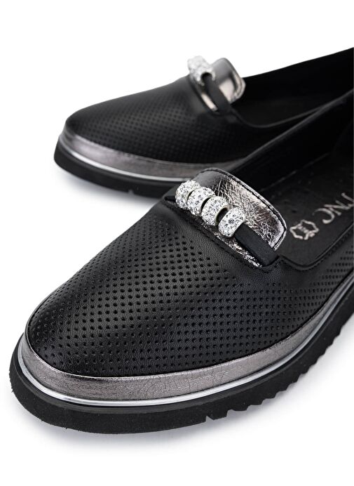 Tamer Tanca Kadın Hakiki Deri Siyah Comfort Ayakkabı - Görsel 4