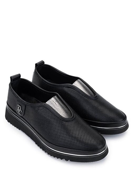 Tamer Tanca Kadın Hakiki Deri Siyah Comfort Ayakkabı - Görsel 3