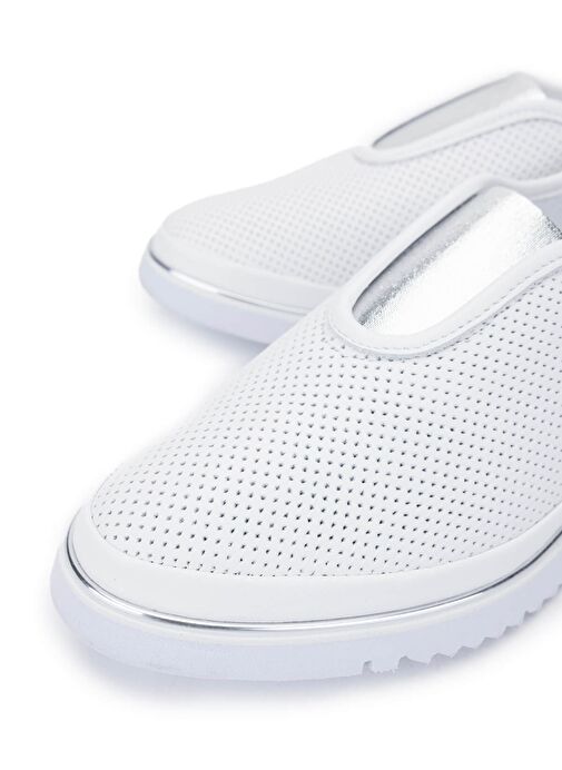 Tamer Tanca Kadın Hakiki Deri Beyaz/Lame Comfort Ayakkabı - Görsel 4