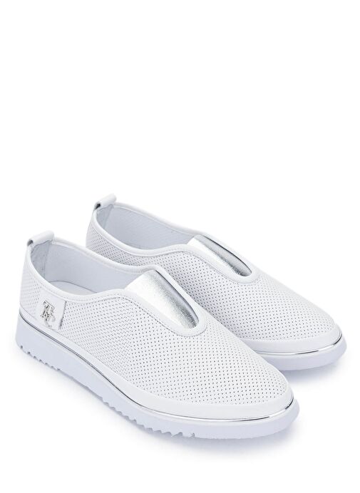 Tamer Tanca Kadın Hakiki Deri Beyaz/Lame Comfort Ayakkabı - Görsel 3