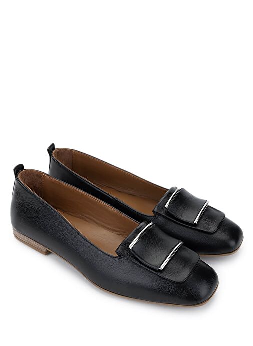 Tamer Tanca Kadın Hakiki Deri Siyah Deri Loafer Ayakkabı - Görsel 3