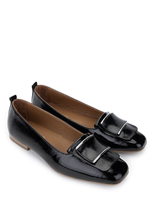 Tamer Tanca Kadın Hakiki Deri Siyah Rugan Loafer Ayakkabı - Görsel 3