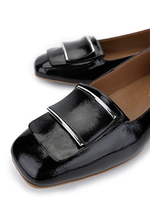 Tamer Tanca Kadın Hakiki Deri Siyah Rugan Loafer Ayakkabı - Görsel 4