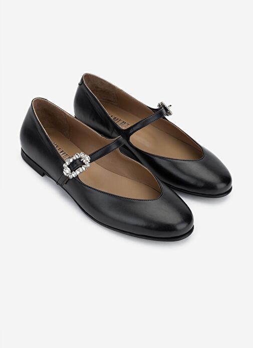 Valmenti Kadın Hakiki Deri Siyah Babet Ayakkabı - Görsel 3