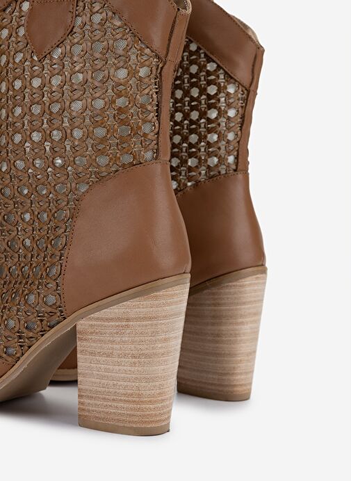 Valmenti Kadın Deri & Tekstil Taba Deri Topuklu Çizme - Görsel 5