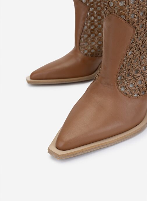 Valmenti Kadın Deri & Tekstil Taba Deri Topuklu Çizme - Görsel 4