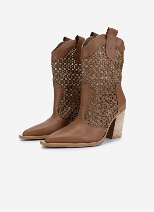 Valmenti Kadın Deri & Tekstil Taba Deri Topuklu Çizme - Görsel 7