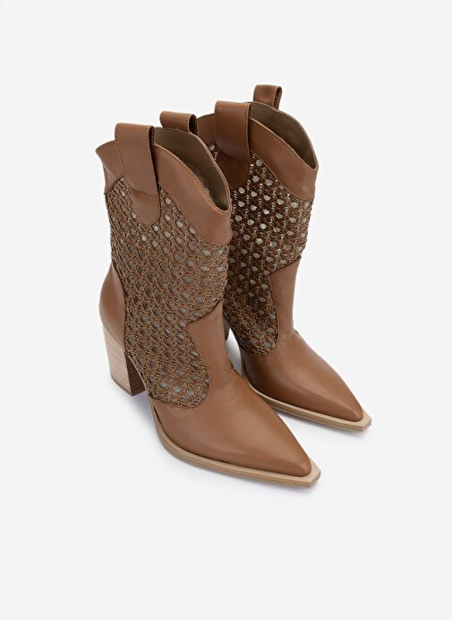 Valmenti Kadın Deri & Tekstil Taba Deri Topuklu Çizme - Görsel 3