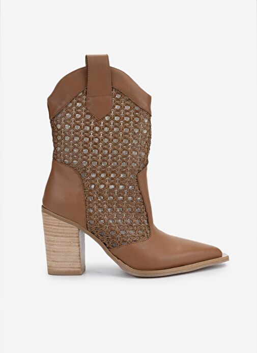 Valmenti Kadın Deri & Tekstil Taba Deri Topuklu Çizme - Görsel 2