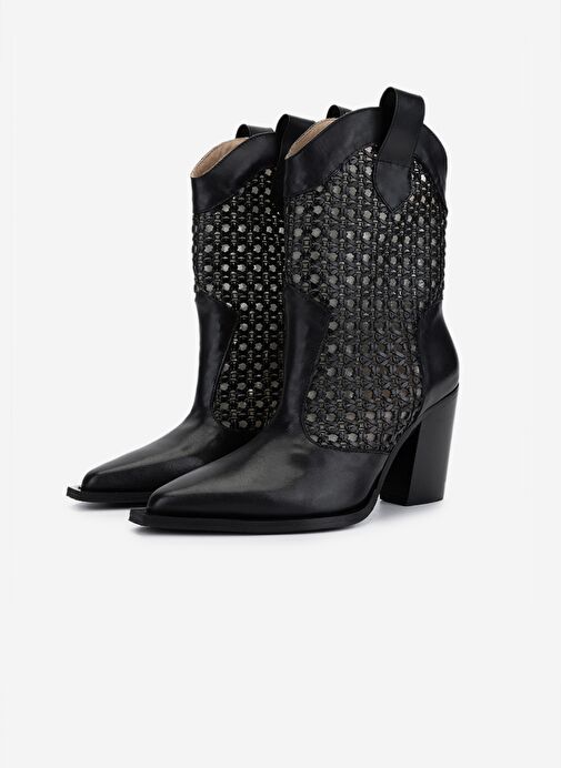 Valmenti Kadın Deri & Tekstil Siyah Deri Topuklu Çizme - Görsel 7