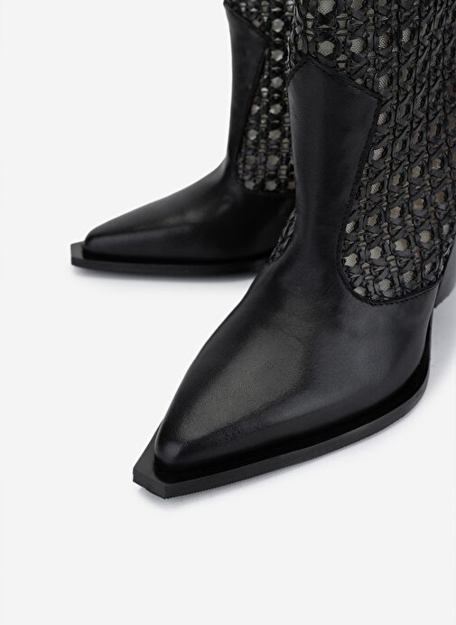 Valmenti Kadın Deri & Tekstil Siyah Deri Topuklu Çizme - Görsel 4