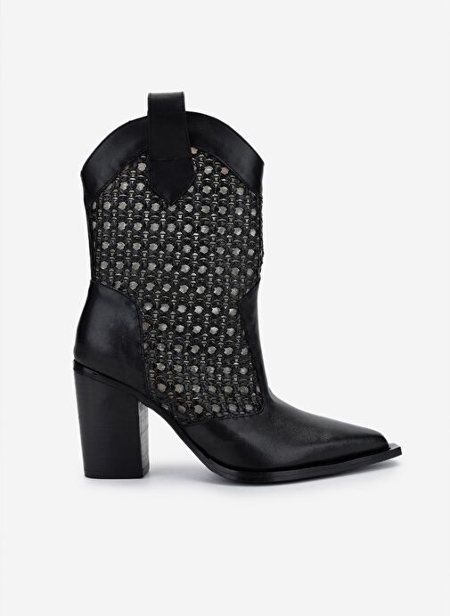 Valmenti Kadın Deri & Tekstil Siyah Deri Topuklu Çizme - Görsel 2