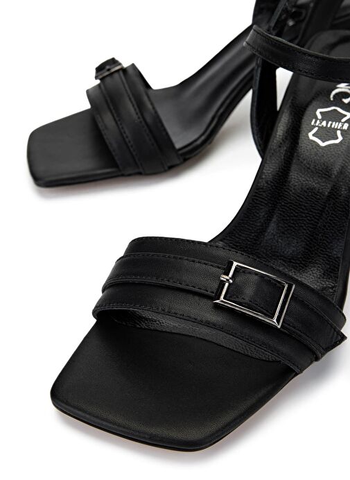 Tamer Tanca Kadın Hakiki Deri Siyah Deri Topuklu Ayakkabı - Görsel 5