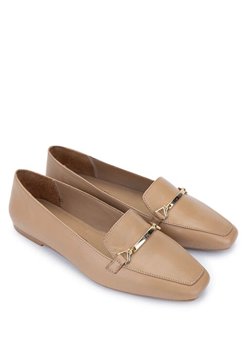 Tamer Tanca Kadın Hakiki Deri Bej Loafer Ayakkabı - Görsel 3