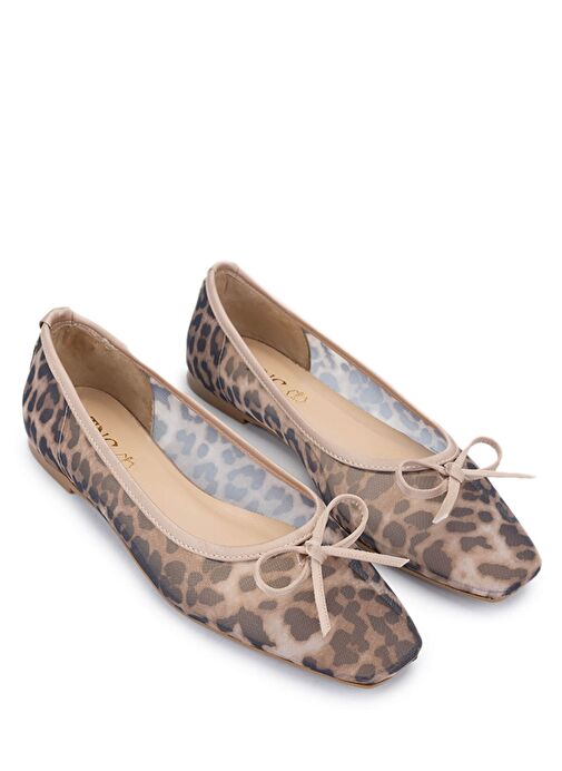 Tamer Tanca Kadın Deri & Tekstil Bej Leopar Babet Ayakkabı - Görsel 3