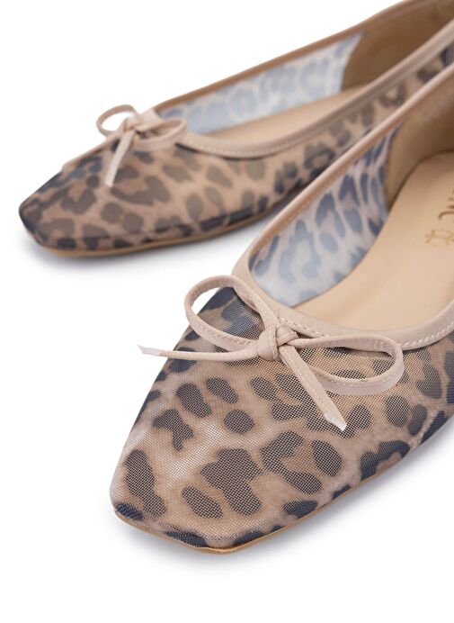Tamer Tanca Kadın Deri & Tekstil Bej Leopar Babet Ayakkabı - Görsel 4