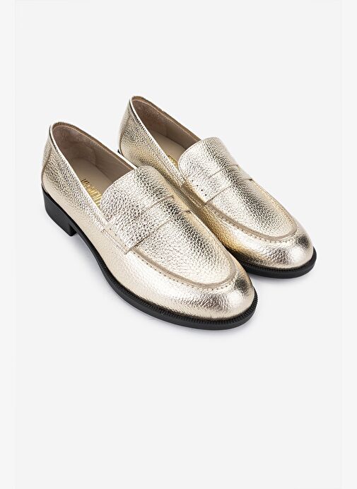 Valmenti Kadın Hakiki Deri Dore Loafer Ayakkabı - Görsel 3
