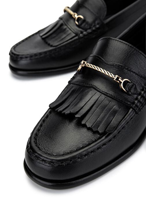 Tamer Tanca Kadın Hakiki Deri Siyah Deri Loafer Ayakkabı - Görsel 5