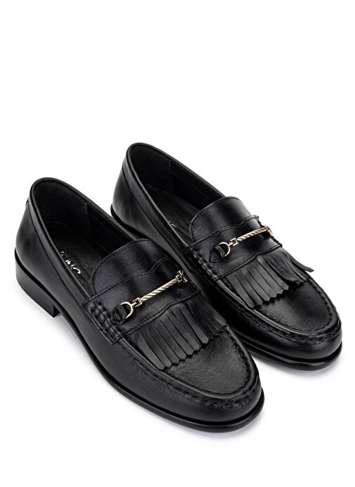 Tamer Tanca Kadın Hakiki Deri Siyah Deri Loafer Ayakkabı - Görsel 3