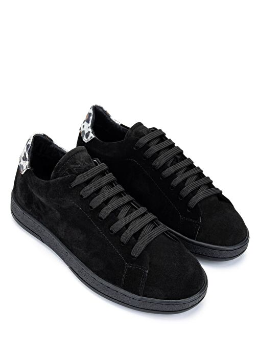 Tamer Tanca Kadın Hakiki Deri Siyah Süet/Siyah Beyaz Leopar Sneakers & Spor Ayakkabı - Görsel 3