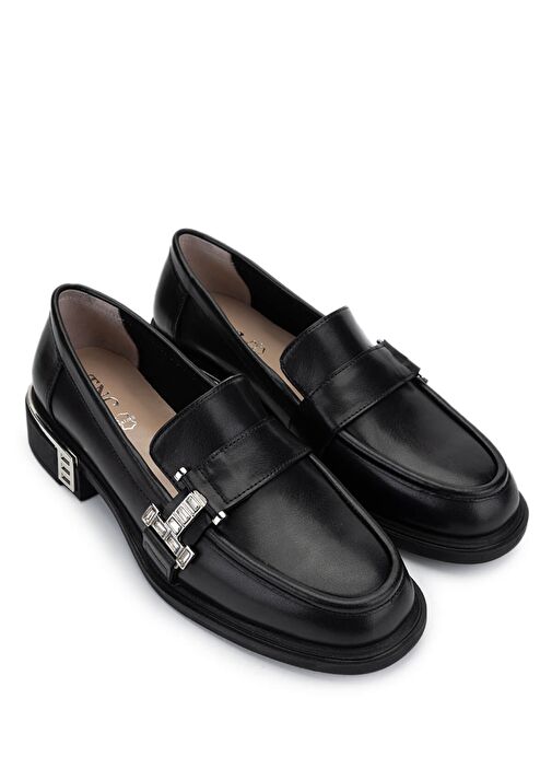 Tamer Tanca Kadın Hakiki Deri Siyah Deri Loafer Ayakkabı - Görsel 3