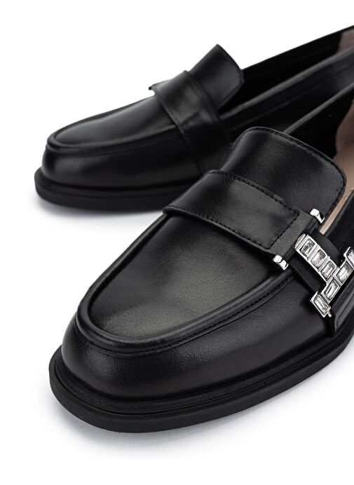 Tamer Tanca Kadın Hakiki Deri Siyah Deri Loafer Ayakkabı - Görsel 4