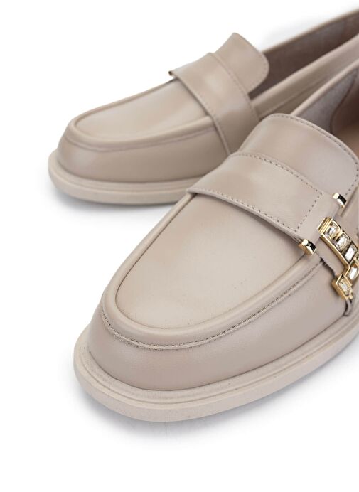 Tamer Tanca Kadın Hakiki Deri Bej Loafer Ayakkabı - Görsel 4