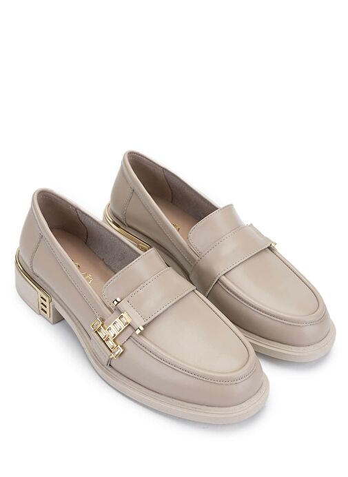 Tamer Tanca Kadın Hakiki Deri Bej Loafer Ayakkabı - Görsel 3