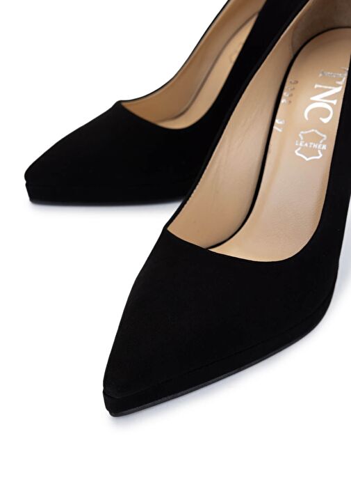 Tamer Tanca Kadın Hakiki Deri Siyah Süet Topuklu Ayakkabı - Görsel 4