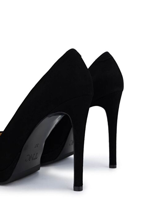 Tamer Tanca Kadın Hakiki Deri Siyah Süet Topuklu Ayakkabı - Görsel 5