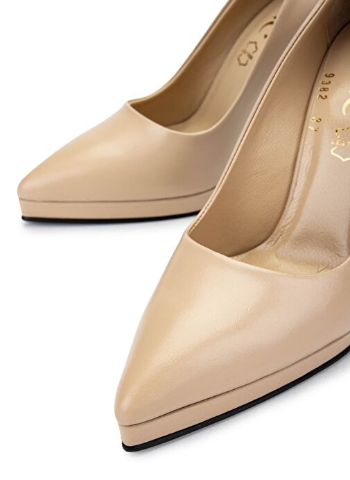 Tamer Tanca Kadın Hakiki Deri Bej Topuklu Ayakkabı - Görsel 5